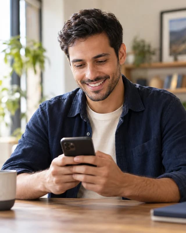Cena ilustrativa de um profissional lendo uma mensagem no celular